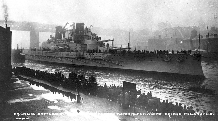 The Brazilian Cruiser Minas Gerais leaving the Armstrong Whitworth Yard, Newcastle 1910 photograph Newcastle City Libraries